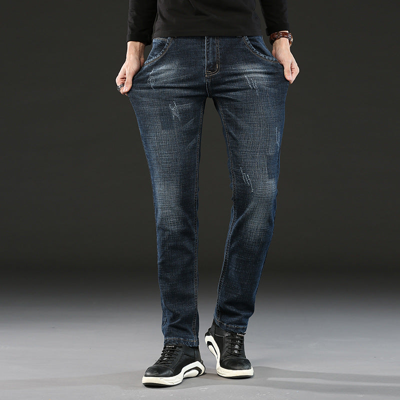 Man Spring Summer Jeans Spring Slim-Fitting Stretch Blue Black Straight Jeans Men's Jeans