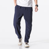 Linen Pants Straight Leg Pants Drawstring Lightweight Elastic Beach Pants Summer Men's Casual Pants Loose Harem