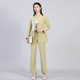 Women Pants Suit Uniform Designs Formal Style Office Lady Bussiness Attire Fashion Spring Plaid Stitching Blazer Wide Leg Pants Two-Piece Suit