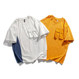 Men T Shirt Summer Casual Tops Men's Clothes Summer Wear Retro Men's Short-Sleeved Casual Loose Three-Dimensional Pocket Workwear Color Matching T-shirt