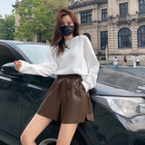 Leather Shorts Autumn and Winter Loose Wide Leg Slimming High Waist Leather Shorts