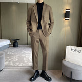 Men Suit Wide Casual Single Button Dark Pattern Two-Piece Set