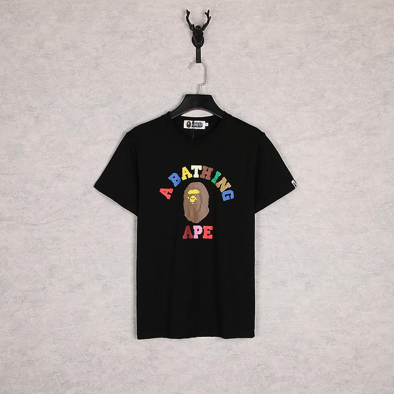 A Ape Print T Shirt Spring and Summer Ape Head Color Letter Print Short-Sleeve Loose Couple Casual T-shirt