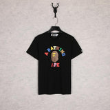 A Ape Print T Shirt Spring and Summer Ape Head Color Letter Print Short-Sleeve Loose Couple Casual T-shirt