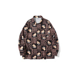 Mens Fall Outfits Loose Cartoon Leopard-Print Long-Sleeved Shirt Casual Top