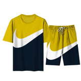 Slim Fit Muscle Gym Men T Shirt Men Rugged Style Workout Tee Tops Short Sleeve Shorts Set Men Summer plus Size Trendy Casual Fashion