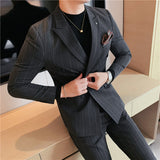 Men Suit Wide Striped Double Breasted Two-Piece Set