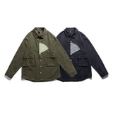 Men Shacket Long Sleeve Autumn Shirt Autumn Contrast Color Triangle Pattern Stitching Casual Shirt