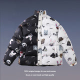 Men Fall Outfits Winter Stand Collar Stitching Thickened Cotton Padded Coat High Street Loose Coat