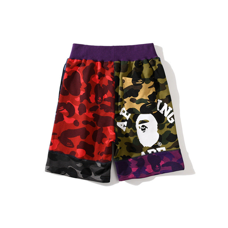 A Bath Ape Shorts Summer Camouflage Stitching Shorts Fifth Pants Street Fashion