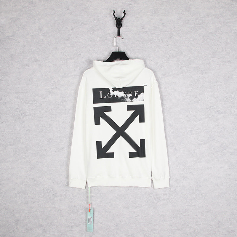 Autumn And Winter Sky White Clouds Black And White Arrow Hooded Sweater For Men And Women
