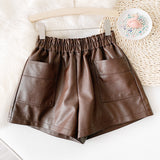 Leather Shorts Casual Pants Women's High Waist Wide Leg Handsome Pocket Pu Shorts