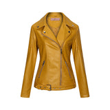 Hot Pink Motorcycle Jacket Autumn and Winter Zipper Pu Long Sleeve Lapel Leather Coat Slim Fit