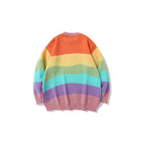 Mens Fall Outfits Rainbow Striped Cartoon Bear Couple Sweater Vintage Knitted Jacket