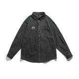 Men Shacket Long Sleeve Autumn Shirt Autumn Shirt Japanese Style Youth Fashion Loose Comfortable Vertical Striped Denim Shirt