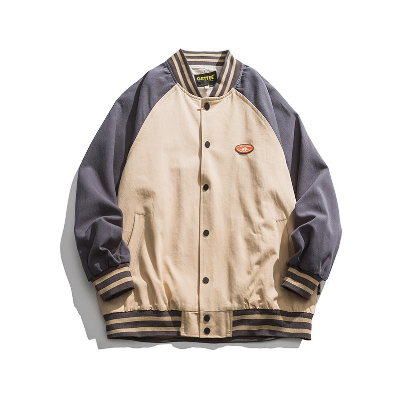 Spring Large Size Sports Retro Personalized Baseball Uniform Men and Teenagers Contrast Color Stitching Jacket All-Matching Coat Trendy Men Jacket