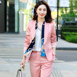 Women Pants Suit Uniform Designs Formal Style Office Lady Bussiness Attire Pink Suit Spring Fashion Two-Piece Suit