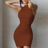Drawstring Tight Homecoming Dresses Tight Sheath Short Dress Sexy Sleeveless Vest Dress Knitted Dress