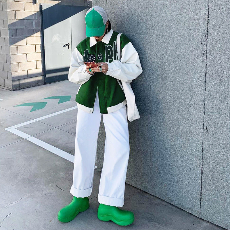 Cheerleader Letterman Jacket Lapel Long Sleeve Loose Letters