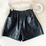 Leather Shorts Casual Pants Women's High Waist Wide Leg Handsome Pocket Pu Shorts