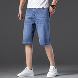 Mens Jean Shorts Summer Denim Shorts Men's Loose Elastic Business Bermuda Shorts plus Size Five-Point Denim