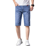 Mens Jean Shorts Summer Denim Shorts Men's Loose Straight Stretch Summer Pants Large Size Cropped Denim