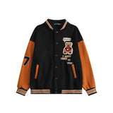 Teddy Bear Varsity Jacket Fleece-Lined Casual Bear Letter