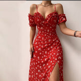Drawstring Tight Homecoming Dresses V-neck Ruffled Strapless Dress Tight Floral French Strap Dress Summer