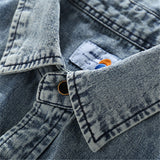 Men Shacket Long Sleeve Autumn Shirt Autumn Snowflake Washed-out Vintage Loose Denim Casual Shirt