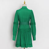 Green Fairycore Dress Chiffon Skirt Summer Solid Color Patchwork Waist-Slimming Lace-up Single-Breasted Dress