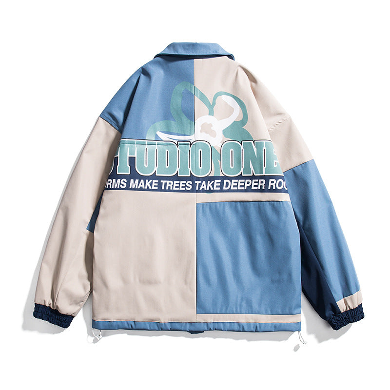 Spring Stitching Contrast Color Lapels Coach Jacket Men's Jacket Vintage Baseball Uniform Trendy plus Size Retro Sports Jacket Men Jacket