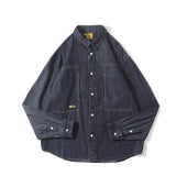Men Shacket Long Sleeve Autumn Shirt Autumn Loose Retro Casual Denim Shirt