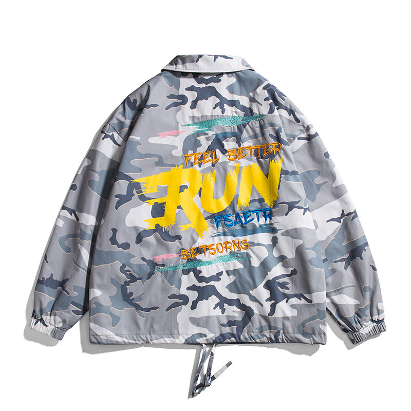 Spring Large Size Sports Trendy All-Match Camouflage Lapel Coach Jacket Jacket Men's Jacket Men Jacket
