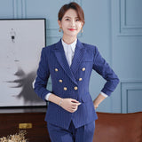 Women Pants Suit Uniform Designs Formal Style Office Lady Bussiness Attire Fashion Autumn And Winter Striped Suit Two-Piece Suit