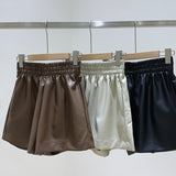 Leather Shorts Autumn and Winter Elastic Waist High Waist PU Leather Boot Pants Wide Leg Shorts