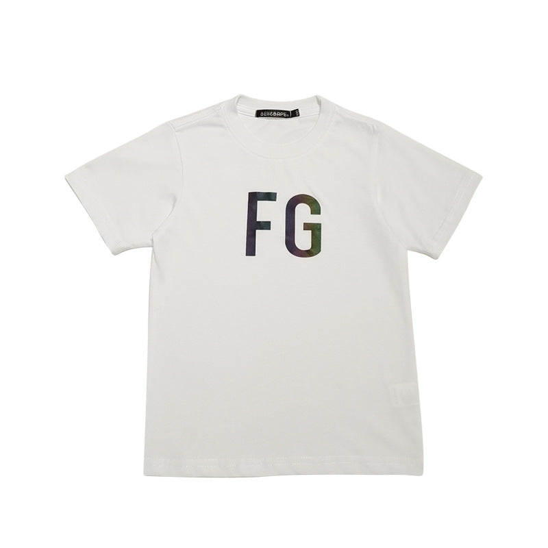 A Ape Print for Kids T Shirt round Collar in Black Summer Sleeve T-shirt