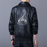 Hand Painted Leather Jackets Spring and Autumn Scorpion Embroidered Men's Leather Jacket Lapel Air Force Pilot PU Leather Motorcycle Jacket