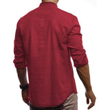 Men's Solid Color Stand Collar Linen Long-Sleeved Youth Fashion Casual Men Shirt