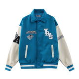 Mens Fall Outfits Retro Hip Hop Klein Blue Stitching Baseball Uniform Jacket for Men