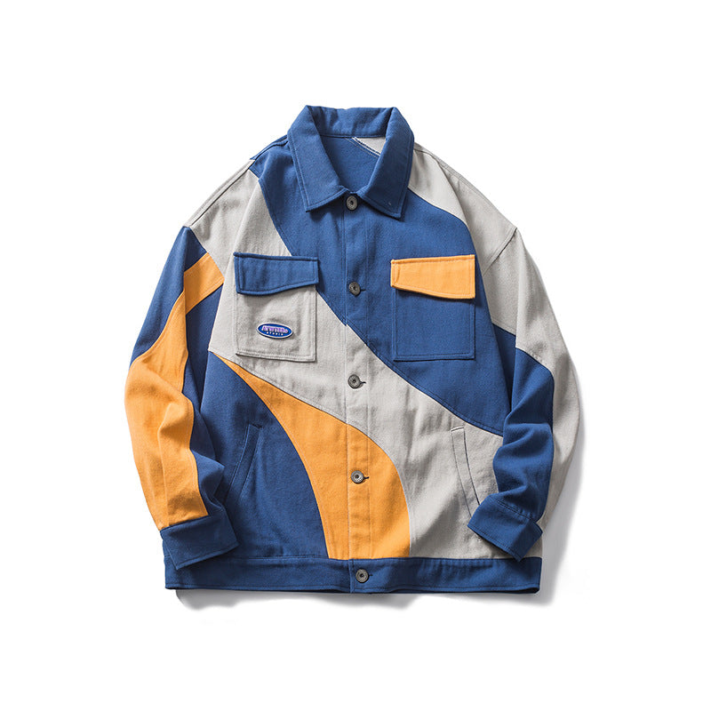 Men's Spring Large Size Sports Retro Color Matching Baseball Uniform Men's Workwear Jacket Loose All-Matching Coat Men Shacket