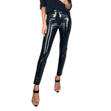 Black Leather Pants Sexy Tight Fleece-Lined Feet Pants High Waist Slimming Women's Casual Trousers