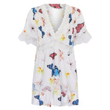 Russian Style Dress V-neck Printed Lace Stitching Lace Cool Dress