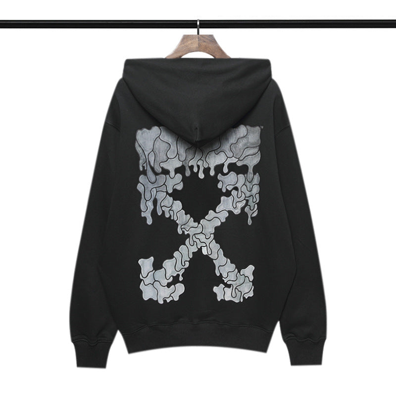 Autumn And Winter Off Gray Melting Arrow Pattern Hooded Sweater For Men And Women