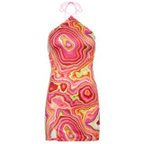 Green Fairycore Dress Summer Fashion Women's Wear Sexy Colorful Whirlpool Print Dress