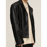 80's Leather Jacket Black Leather Coat Coat Men's Loose Temperament Short and Simple Casual Jacket Top