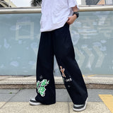 Harajuku Clothing Men Classic Retro Pants Straight Leg Pan Summer Floral Print Casual Jumpsuit Men and Women Loose-Fitting Wide-Leg Trousers