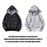 A Ape Print Jacket Shark Head Luminous Starry Sky Double Hood Sweater Men and Women Zipper Fleece Padded Coat