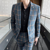 Mens Prom Suits Men's Plaid Suit Trendy Casual Slim Fit Handsome Two-Piece Suit Suit Style Dress Suit Pants