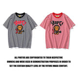 A Ape Print T Shirt Cartoon Rock Bass Player Striped T-shirt Casual Letter Short Sleeve