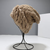 Toque Real Fur Rabbit Plush Fur Hat Woven Cold-Proof Warm Wool Knitted Toque Female Autumn and Winter